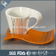 Wholesale écologique soucoupe orange bande boisson porcelaine tasses personnalisées